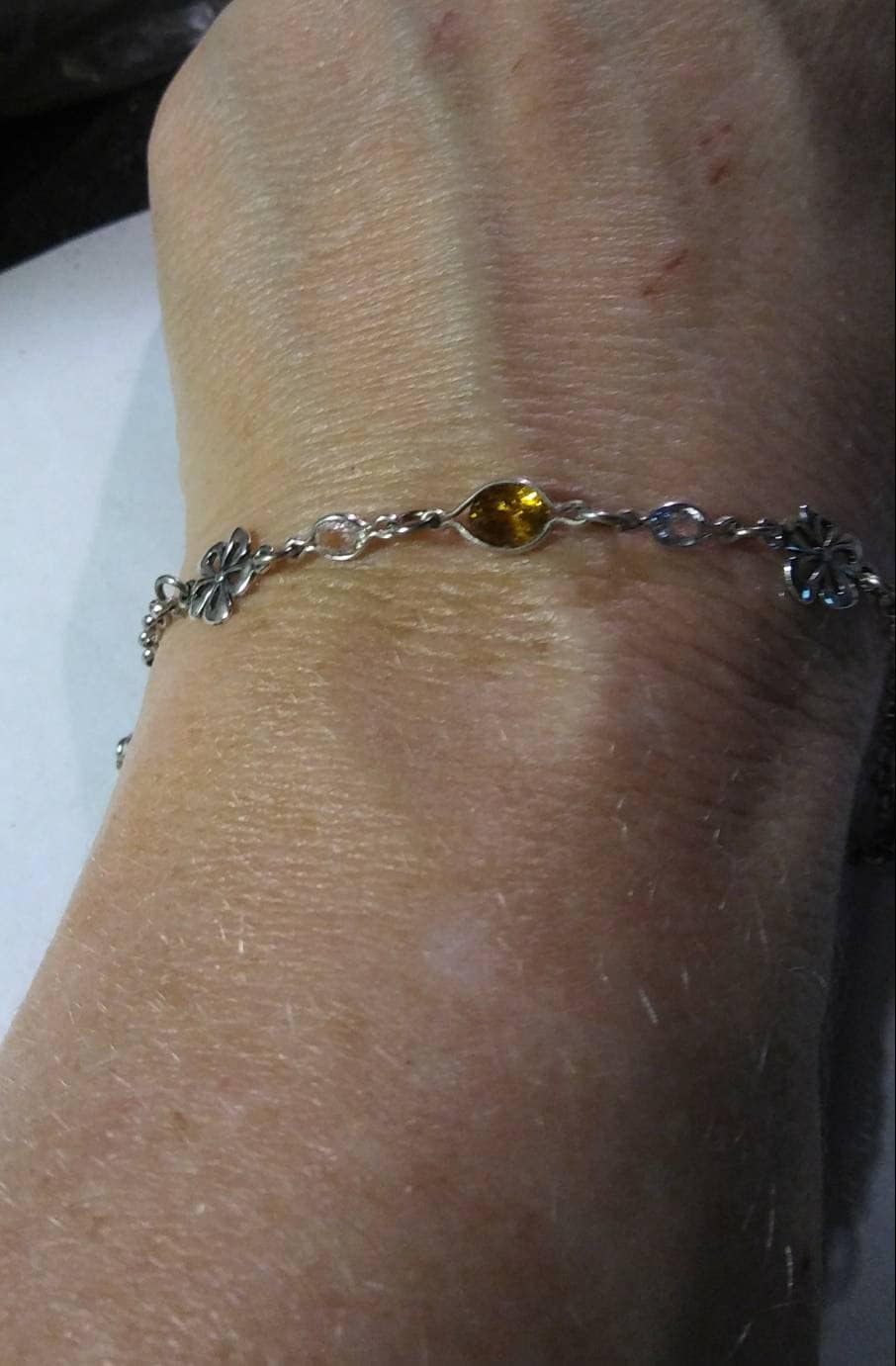 Natural Andradite Garnet White Zircon Sterling Silver Bracelet