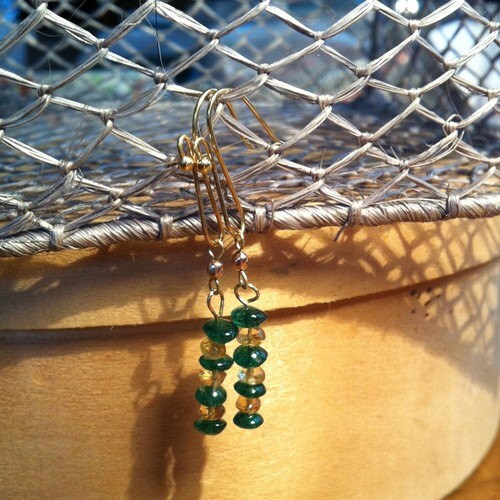 Dark Green Aventurine & Golden Citrine 10K Gold Vermiel Earrings - Thumbnail 3