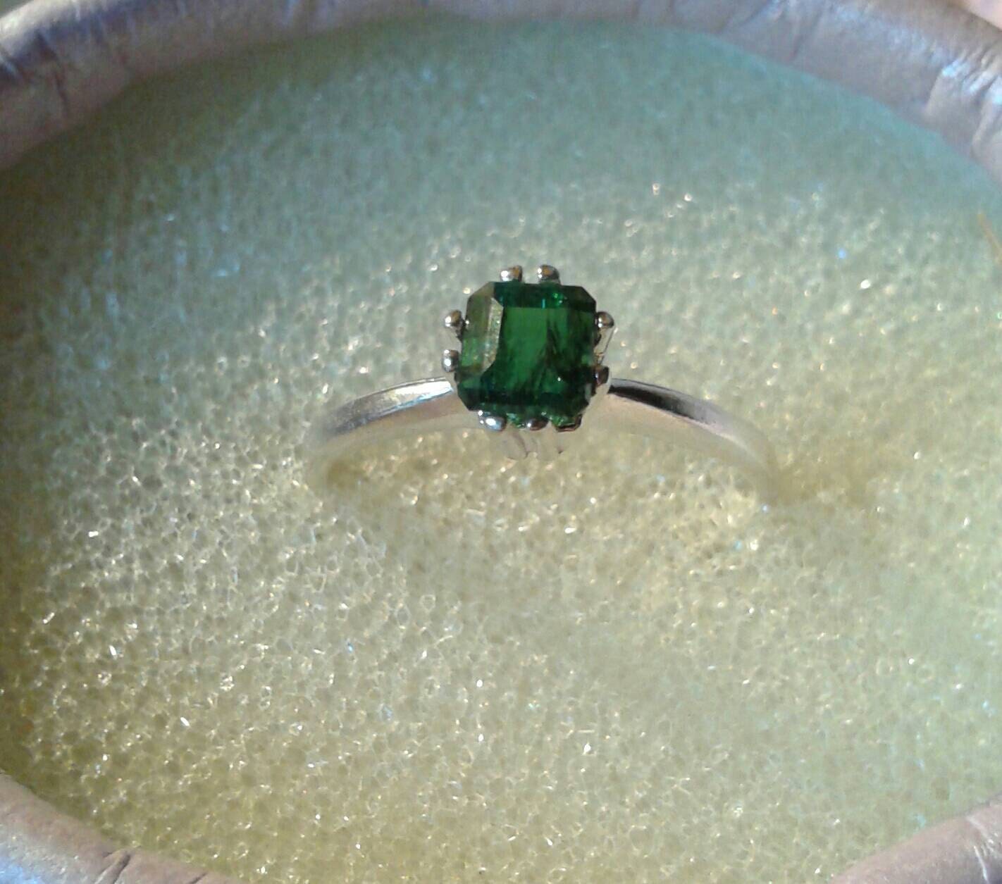 Natural Green Verdelite Tourmaline Sterling Silver Engagement Ring