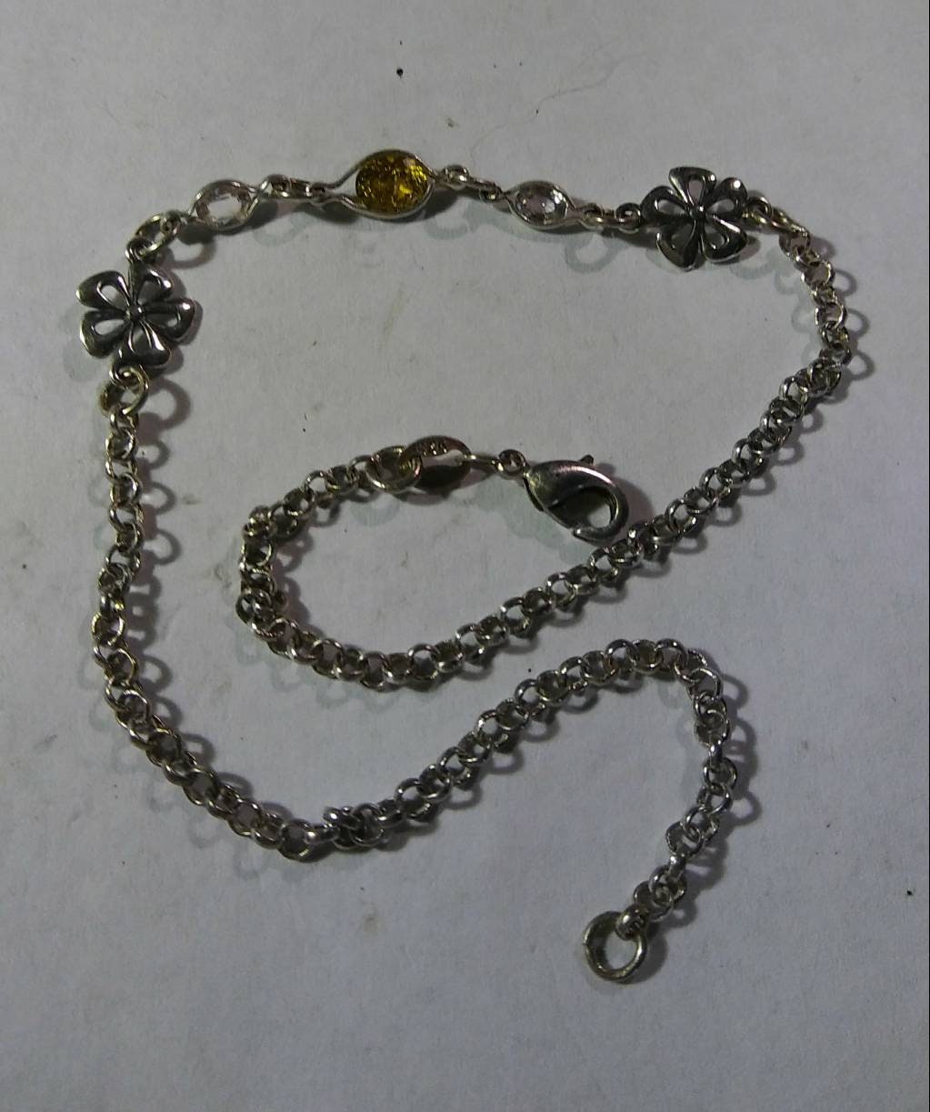Natural Andradite Garnet White Zircon Sterling Silver Bracelet - Thumbnail 3