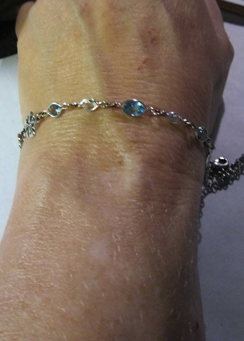 Natural Blue & White Zircon Sterling Silver Bracelet - Thumbnail 2