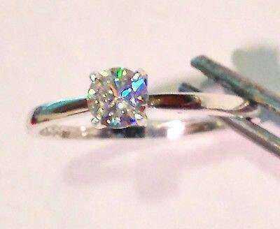 Lab Strontium Titanate 10K White Gold Engagement Ring