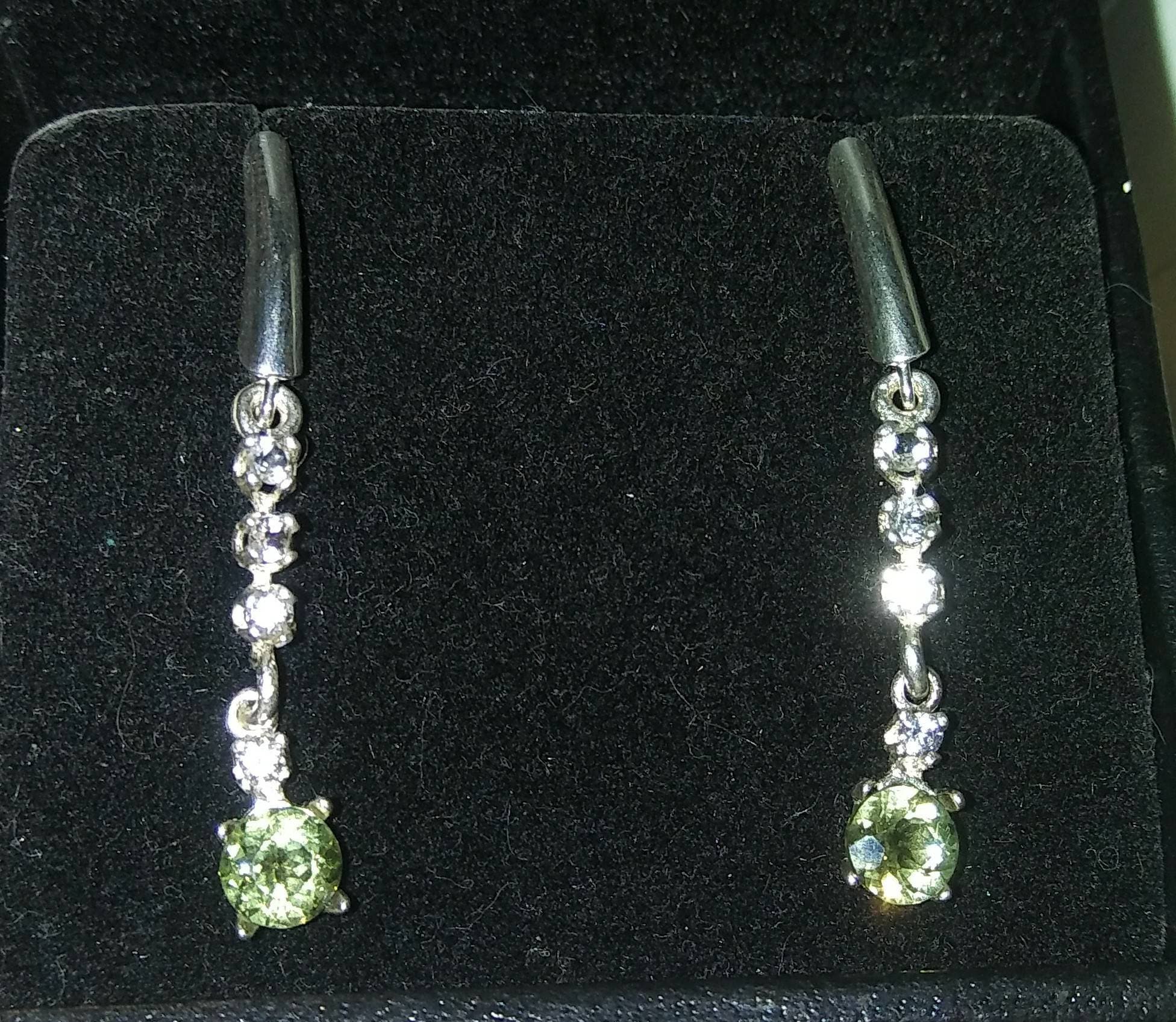 Natural Green Apatite White Sapphire accented Sterling Silver Earrings