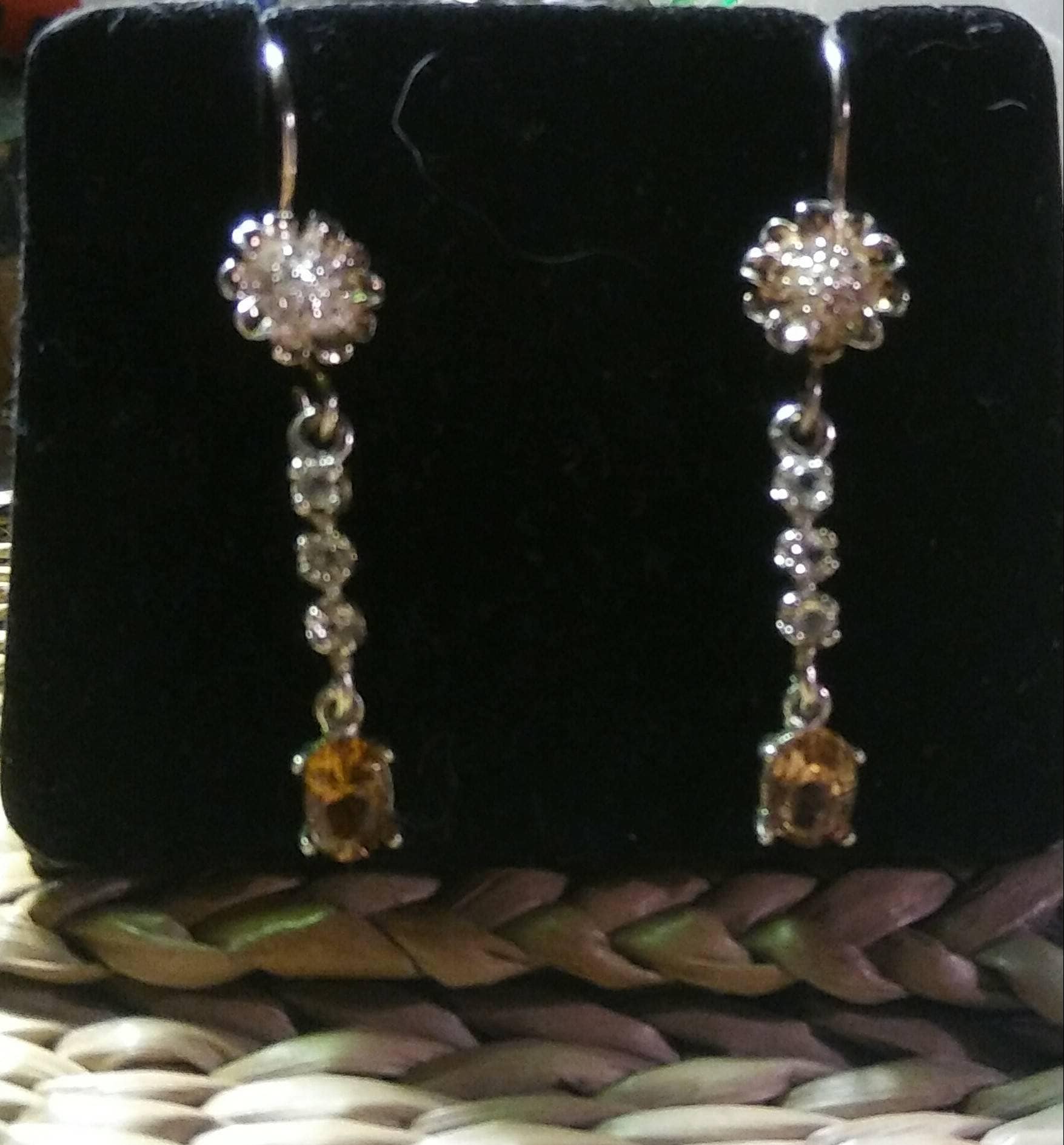 Natural Imperial Champagne Zircon and White Zircon Sterling Silver Drop Earrings