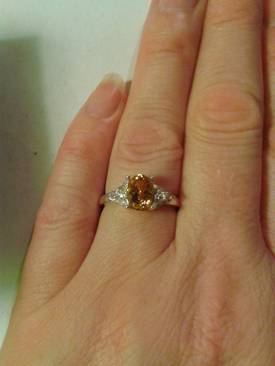 Natural Golden Beryl White Zircon accented Sterling Silver Ring - Thumbnail 4