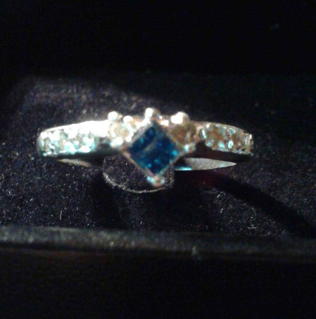 Natural Blue Diamond Sterling Silver Engagement Ring