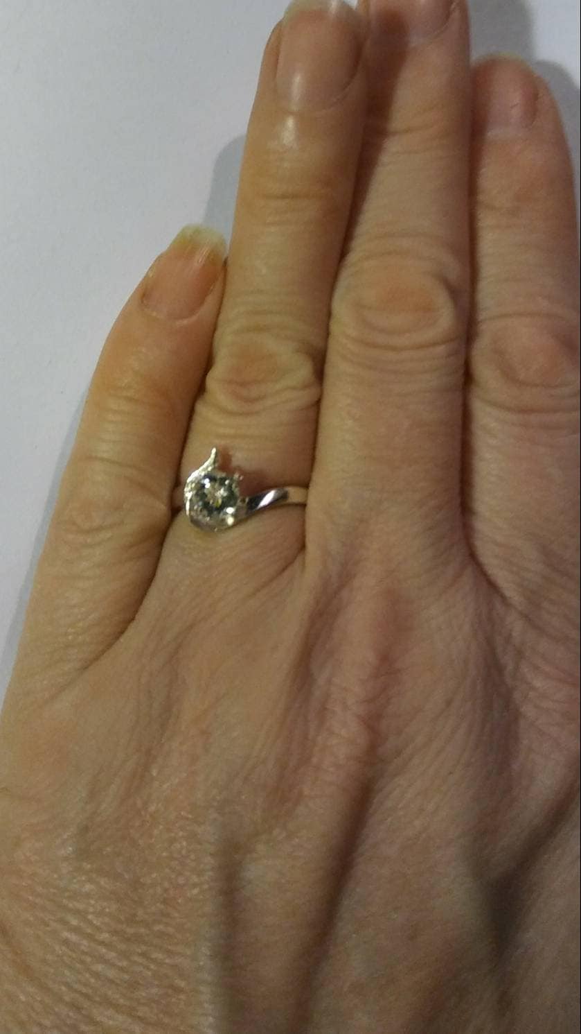 Natural Rare Oligoclase White Zircon accented Sterling Silver Engagement Ring - Thumbnail 3