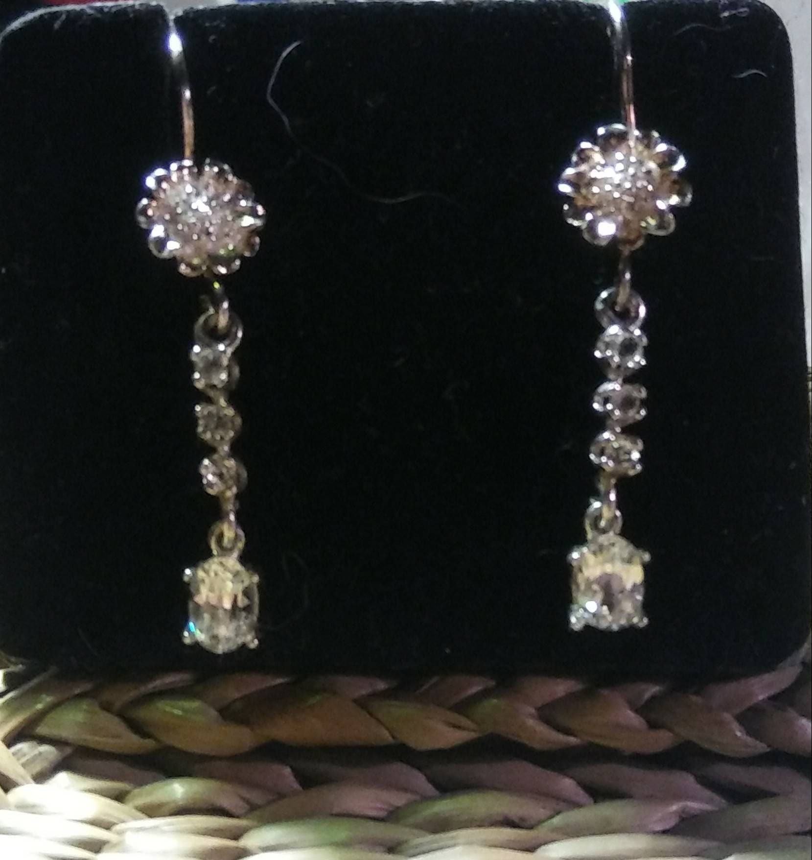 Natural White Zircon Sterling Silver Drop Earrings