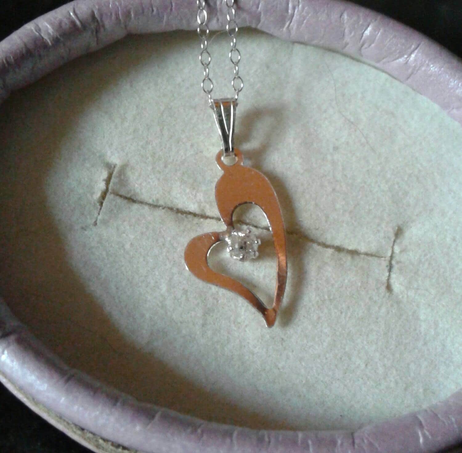 Natural Diamond 14K Rose Gold vermeil Weeping Heart Necklace - Thumbnail 3