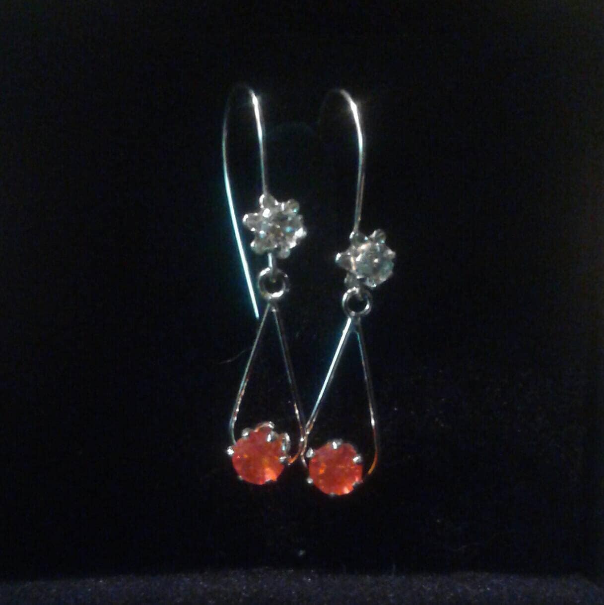 Natural Mexican Fire Opal White Zircon Sterling Silver  Earrings - Thumbnail 3