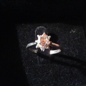Natural Peach Champagne Imperial Topaz White Diamond accented Sterling Silver Ring