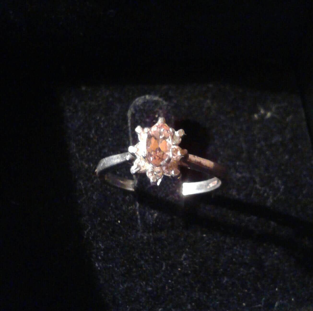 Natural Peach Champagne Imperial Topaz White Diamond accented Sterling Silver Ring