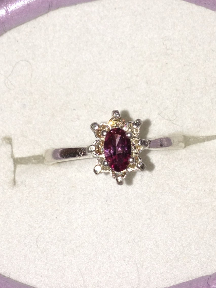 Natural Color Change Malaya Garnet & Diamond Sterling Silver Ring - Thumbnail 2