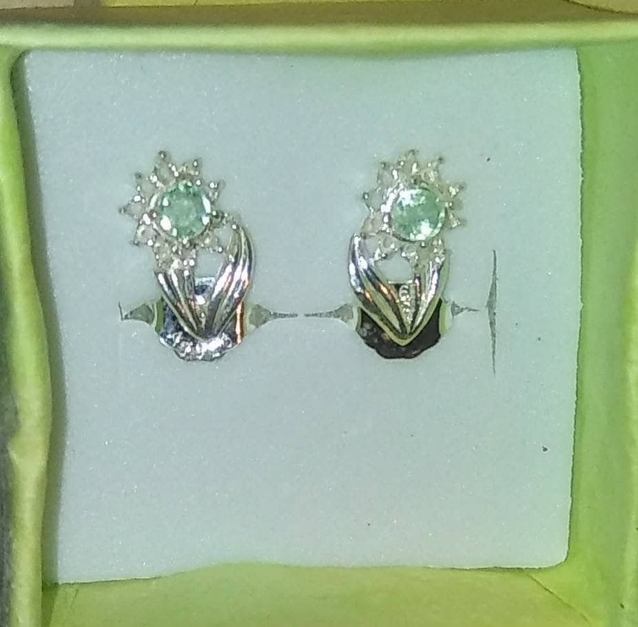 Natural Rare Copper Bearing Paraiba Tourmaline Diamond accented Sterling Silver Earrings (Comes with report) - Thumbnail 3