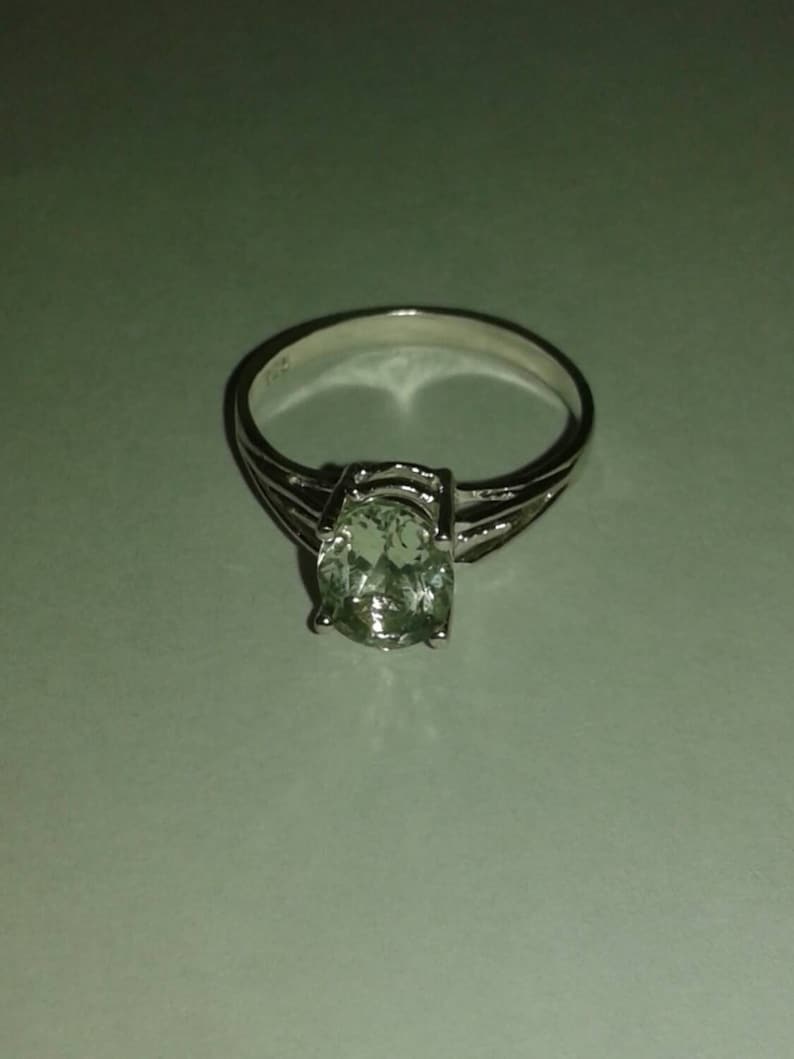 Natural Green Amethyst Prasiolite Sterling Silver Engagement Ring