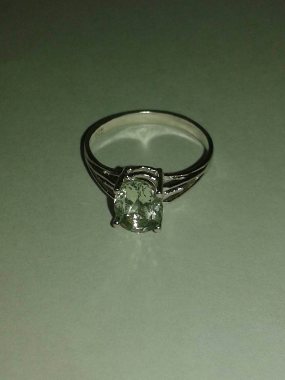 Natural Green Amethyst (Prasiolite) Sterling Silver Engagement Ring - Thumbnail 5