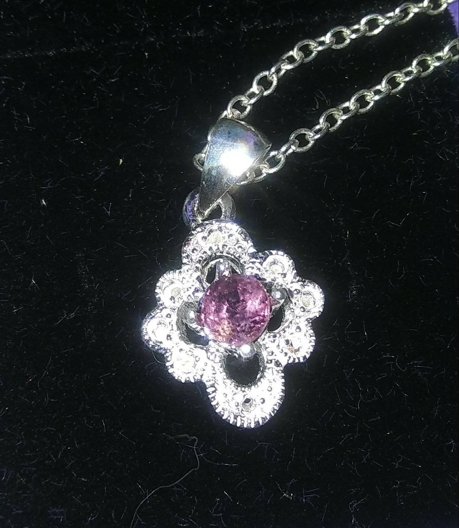 Natural Purple Spinel Diamond accented Sterling Silver Necklace - Thumbnail 4