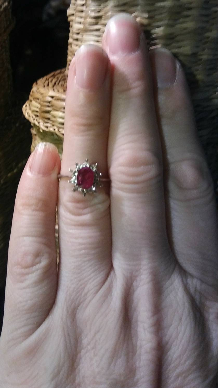 Natural Ruby Zircon accented Sterling Silver Engagement Ring - Thumbnail 3