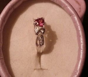 Natural Rhodolite Garnet White Sapphire accented Sterling Silver Ring - Thumbnail 2