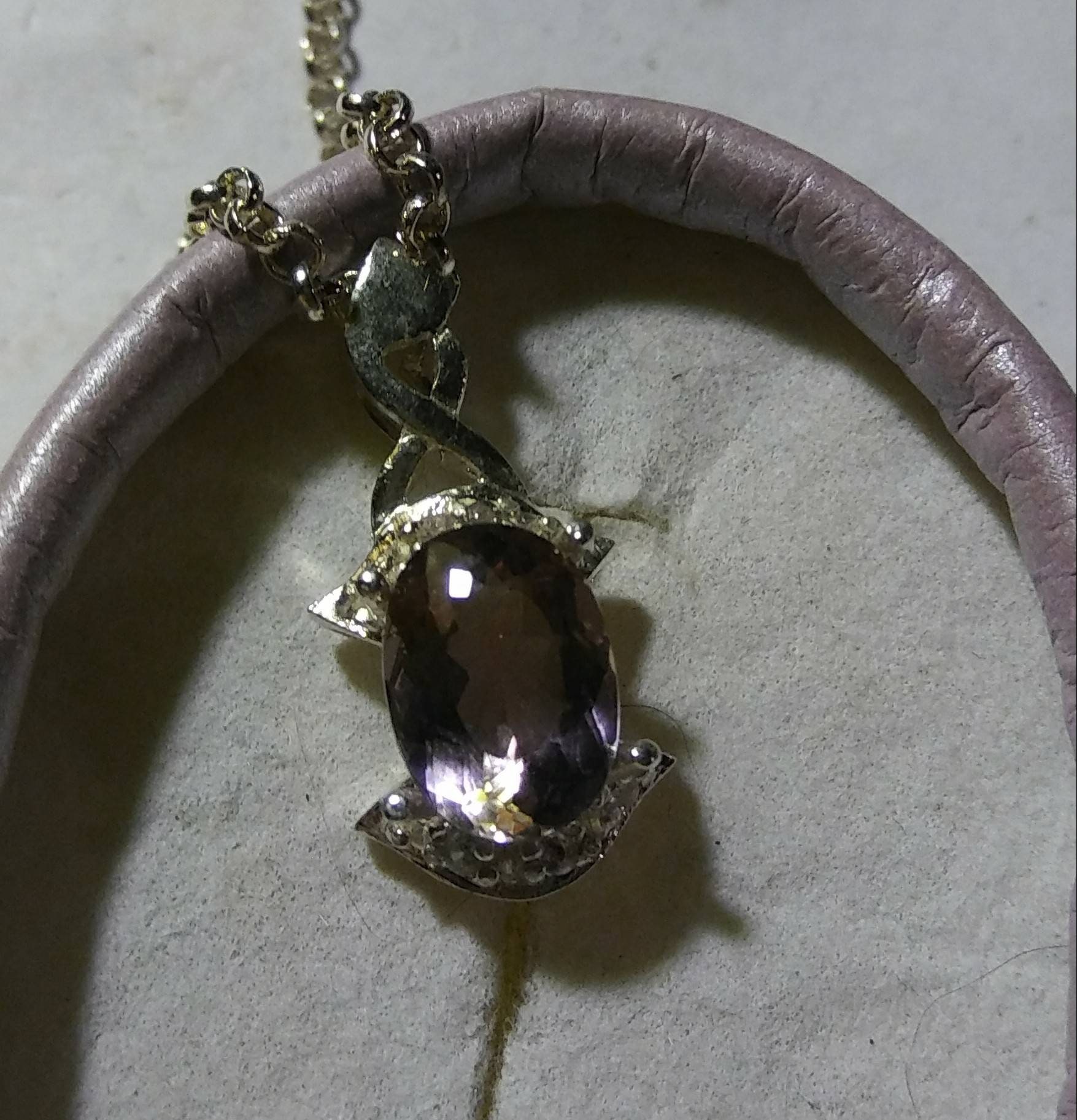Natural Ametrine White Sapphire accented Sterling Silver Necklace - Thumbnail 4