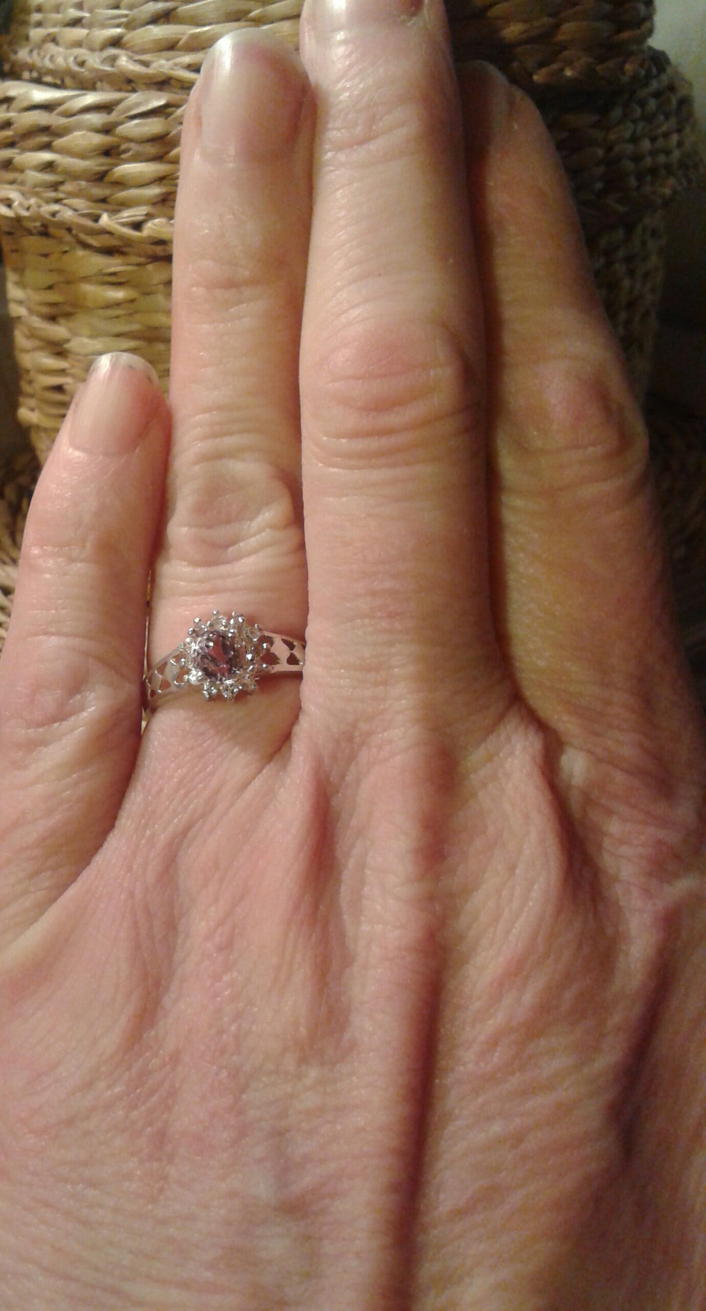 Natural Kunzite White Zircon accented Sterling Silver Engagement Ring - Thumbnail 4