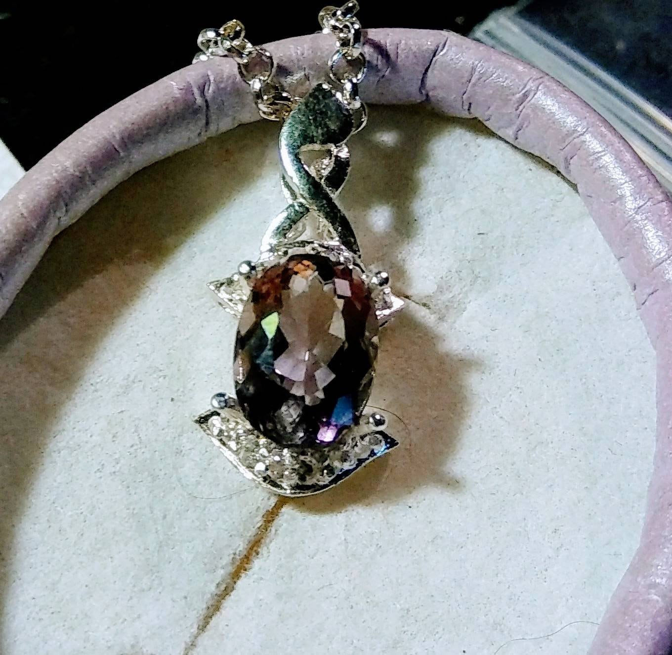 Natural Ametrine White Sapphire accented Sterling Silver Necklace