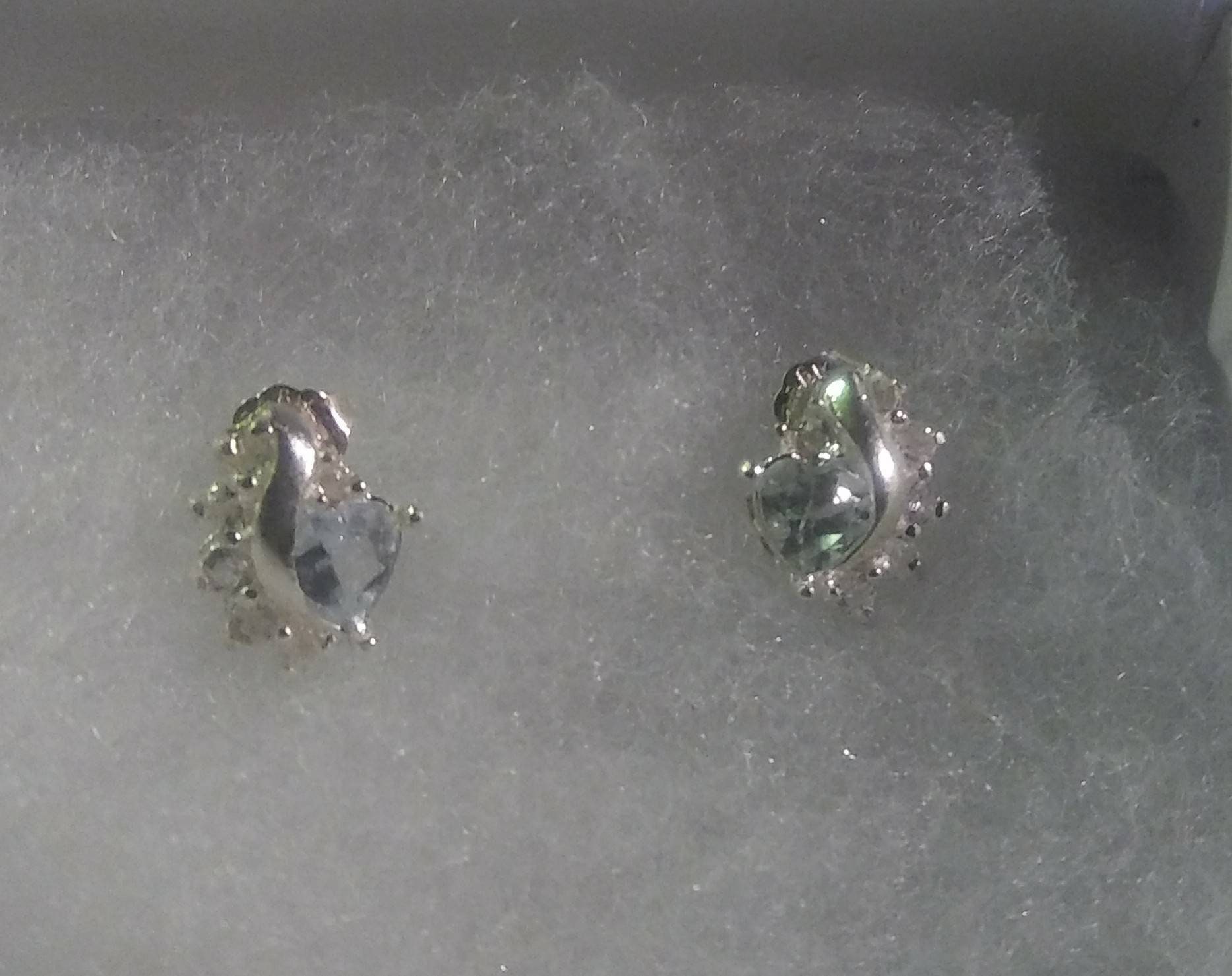 Natural Aquamarine White Zircon Sterling Silver Heart Earrings