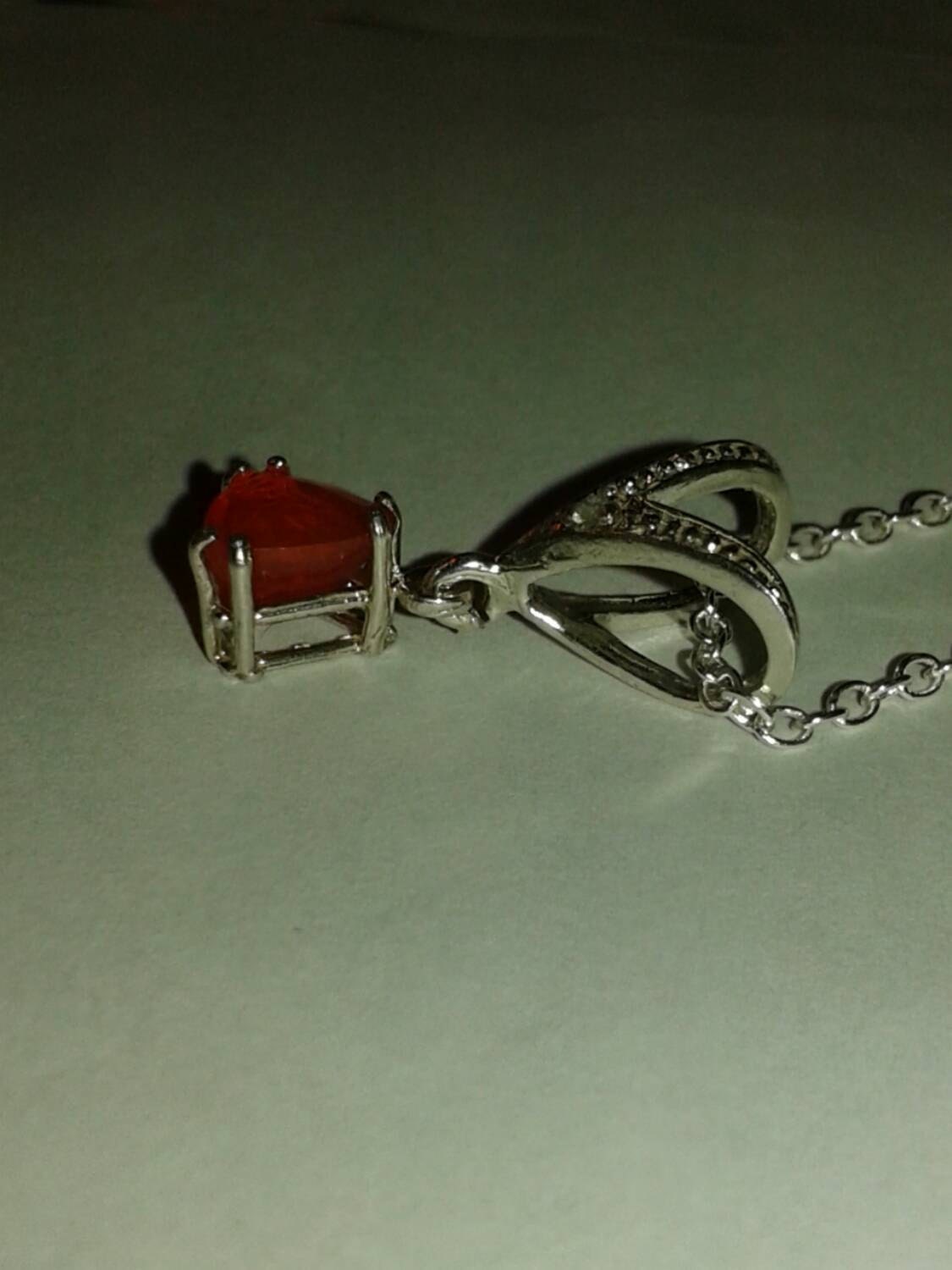 Natural Mexican Fire Opal Diamond accented Sterling Silver Necklace - Thumbnail 5