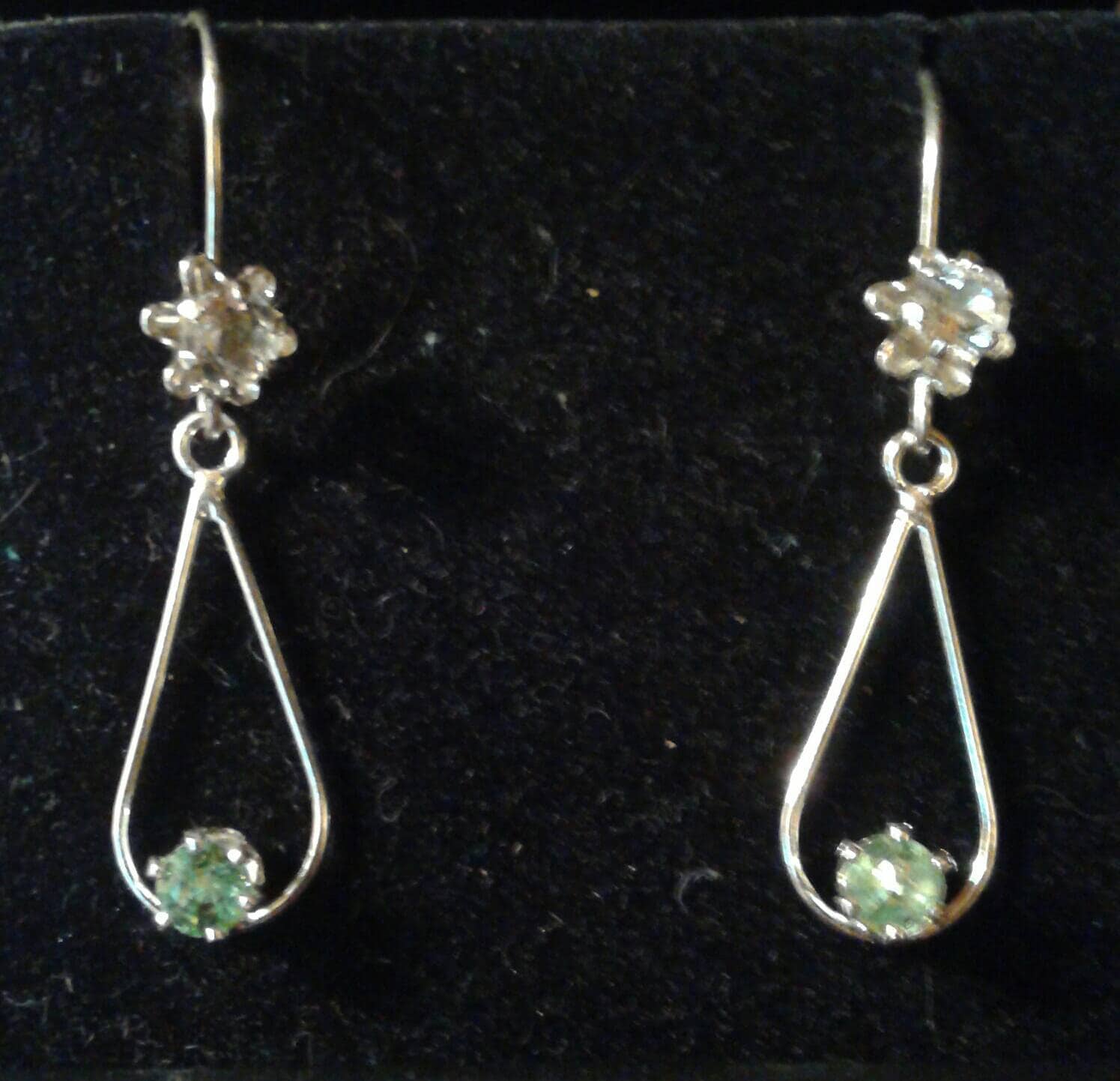 Natural Tsavorite Garnet White Zircon Sterling Silver Earrings - Thumbnail 2