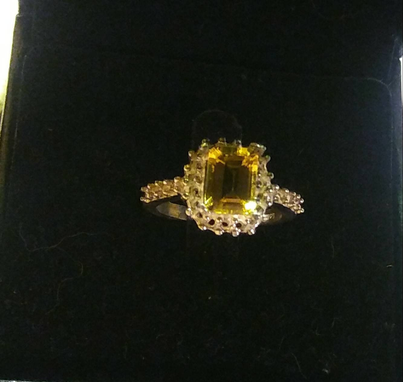 Natural Golden Beryl White Zircon accented Sterling Silver Engagement Ring - Thumbnail 2