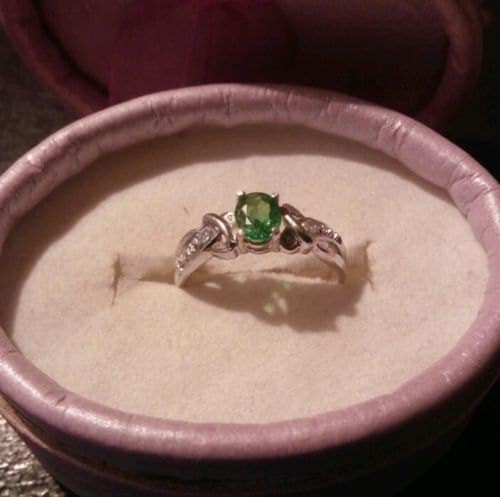 Natural Tsavorite Garnet White Sapphire accented Sterling Silver Ring