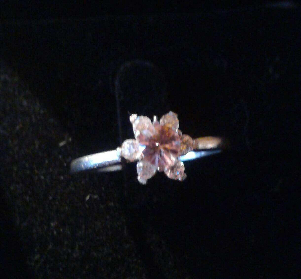 Natural Pink Zircon Diamond accented Sterling Silver Engagement Ring