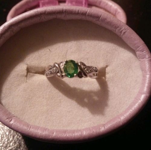 Natural Tsavorite Garnet White Sapphire accented Sterling Silver Ring - Thumbnail 3