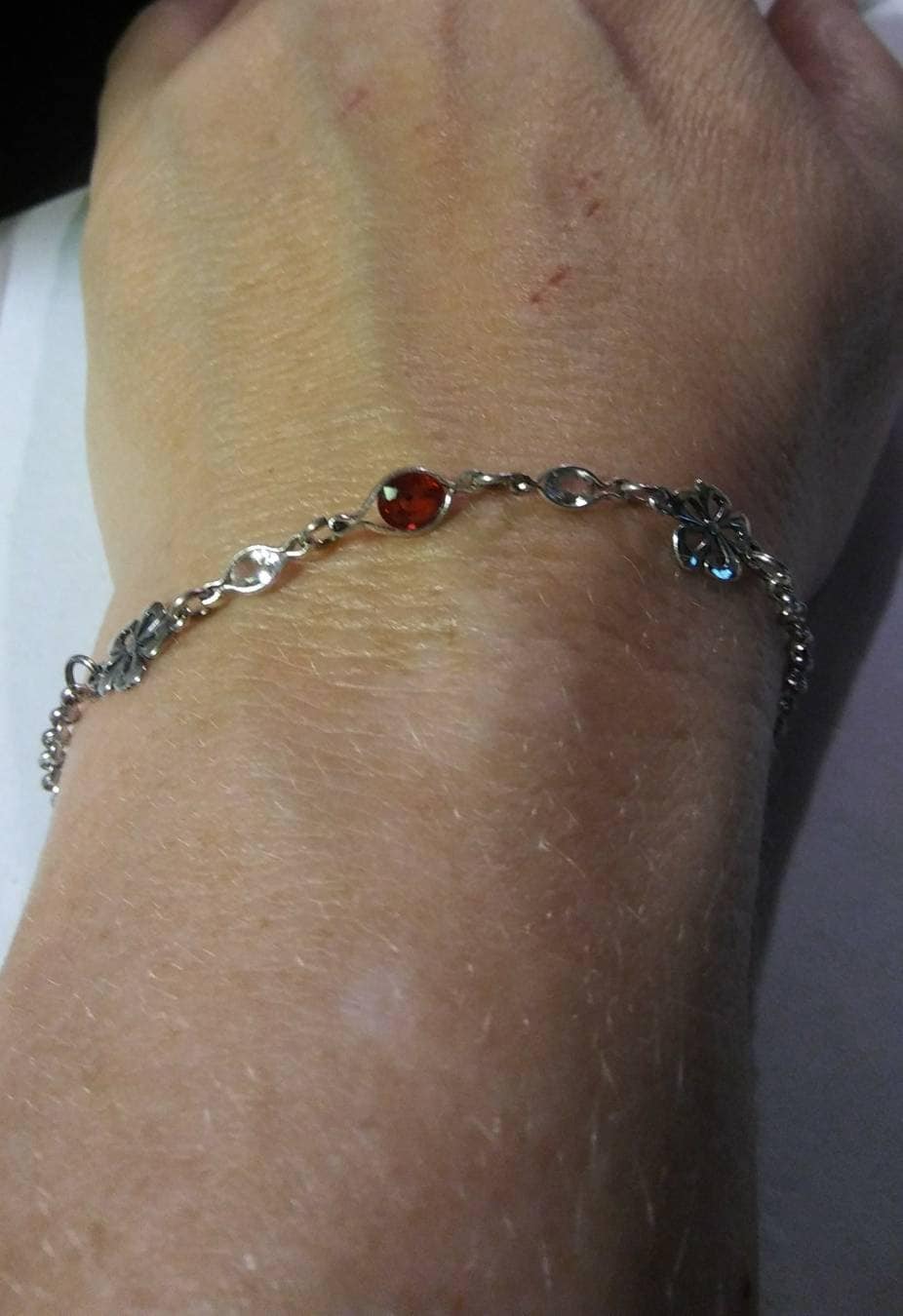 Natural Padparadscha Sapphire White Zircon Sterling Silver Bracelet