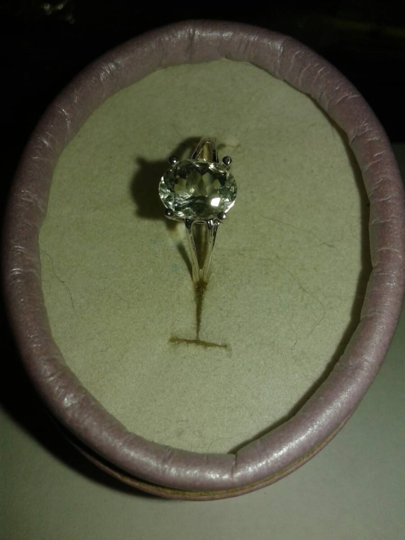 Natural Green Amethyst Prasiolite Sterling Silver Engagement Ring