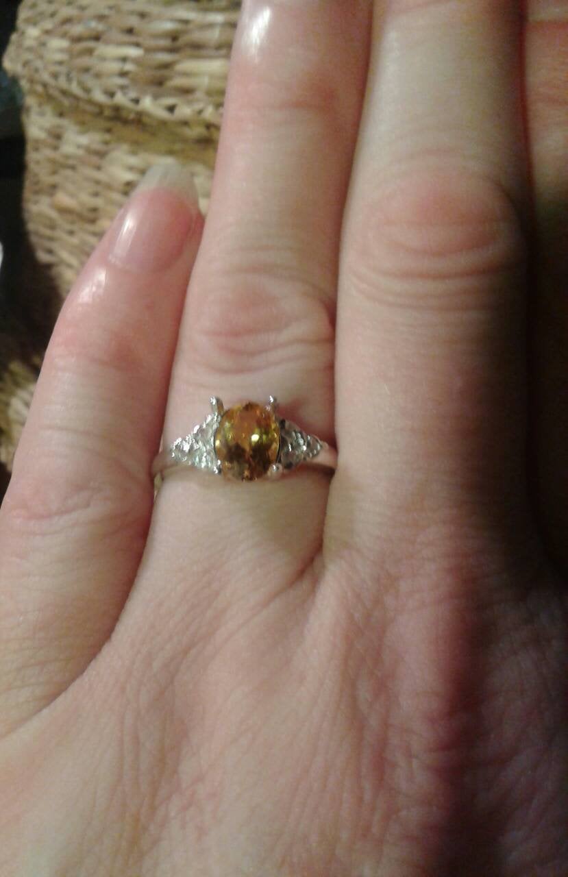 Natural Golden Beryl White Zircon accented Sterling Silver Ring - Thumbnail 3