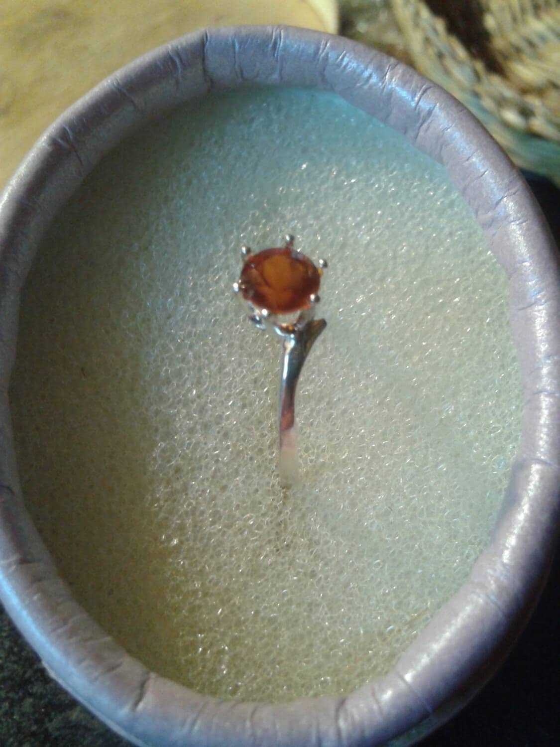 Natural Hessonite Garnet Sterling Silver Engagement Ring - Thumbnail 2