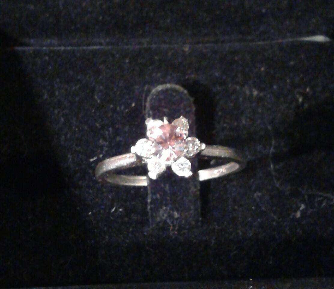Natural Pink Zircon Diamond accented Sterling Silver Engagement Ring - Thumbnail 2