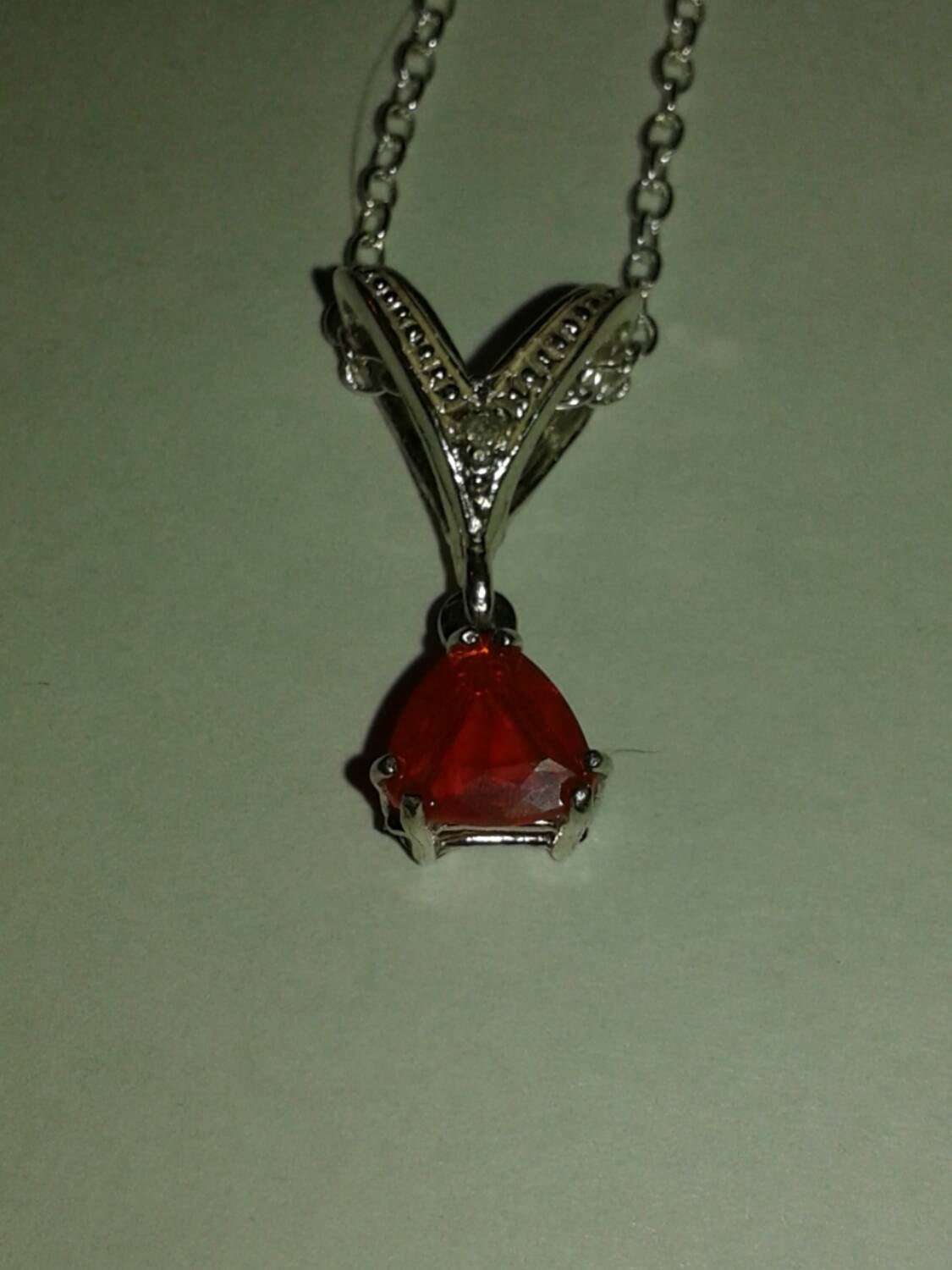 Natural Mexican Fire Opal Diamond accented Sterling Silver Necklace - Thumbnail 4