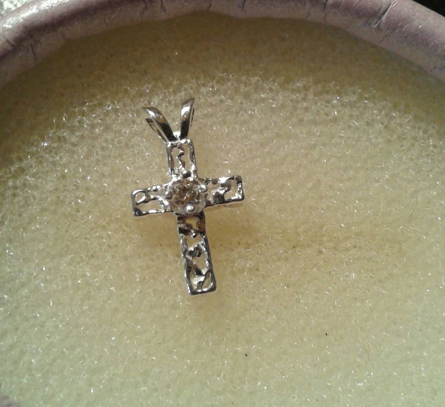 Natural Diamond Sterling Silver Filigree Cross Necklace - Thumbnail 2