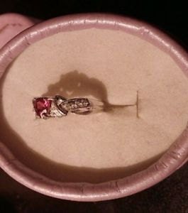 Natural Rhodolite Garnet White Sapphire accented Sterling Silver Ring - Thumbnail 3