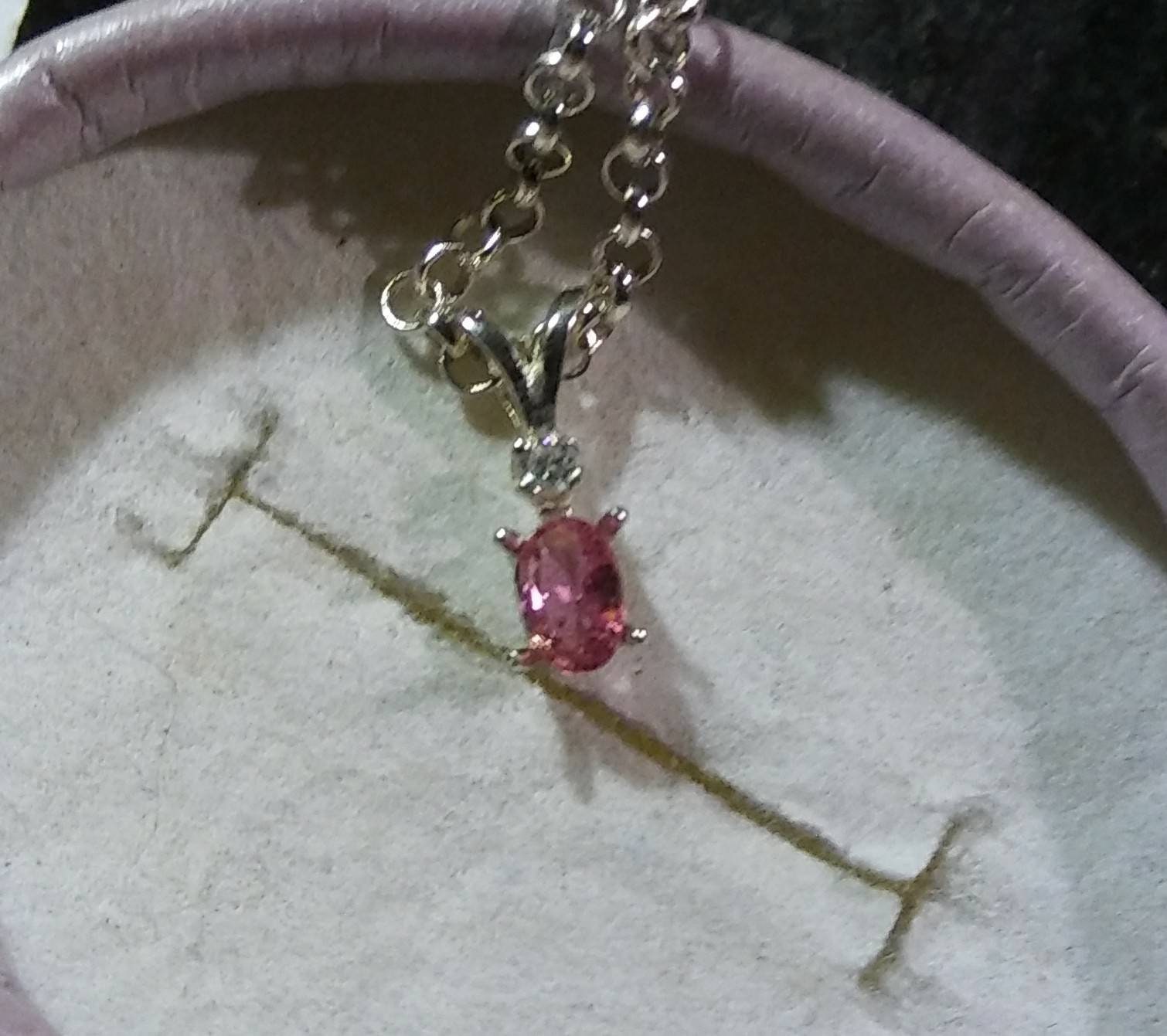 Natural Pink Songea Sapphire Diamond accented Sterling Silver Necklace