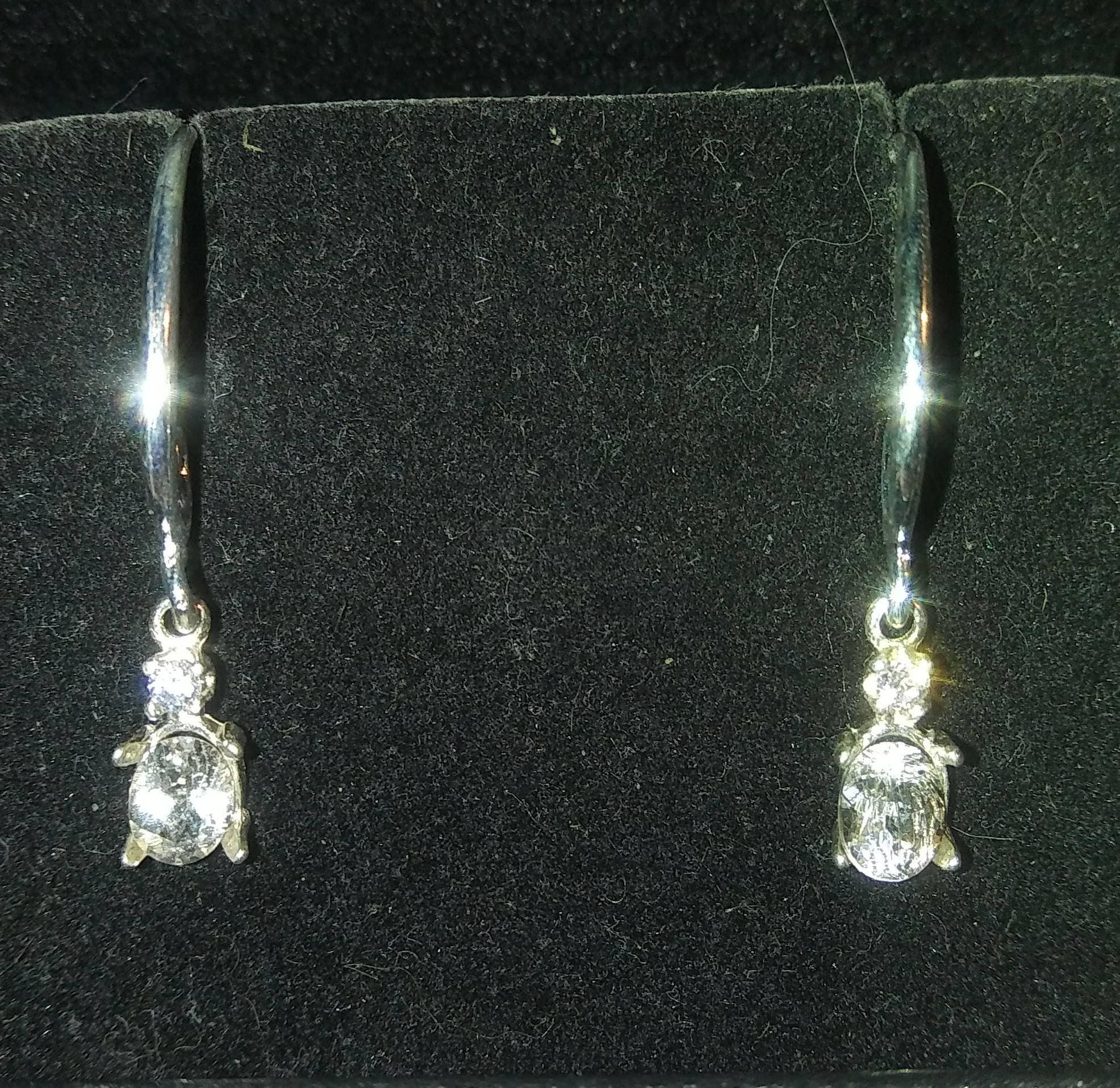 Natural Soft light Champagne Danburite White Sapphire accented Sterling Silver Earrings