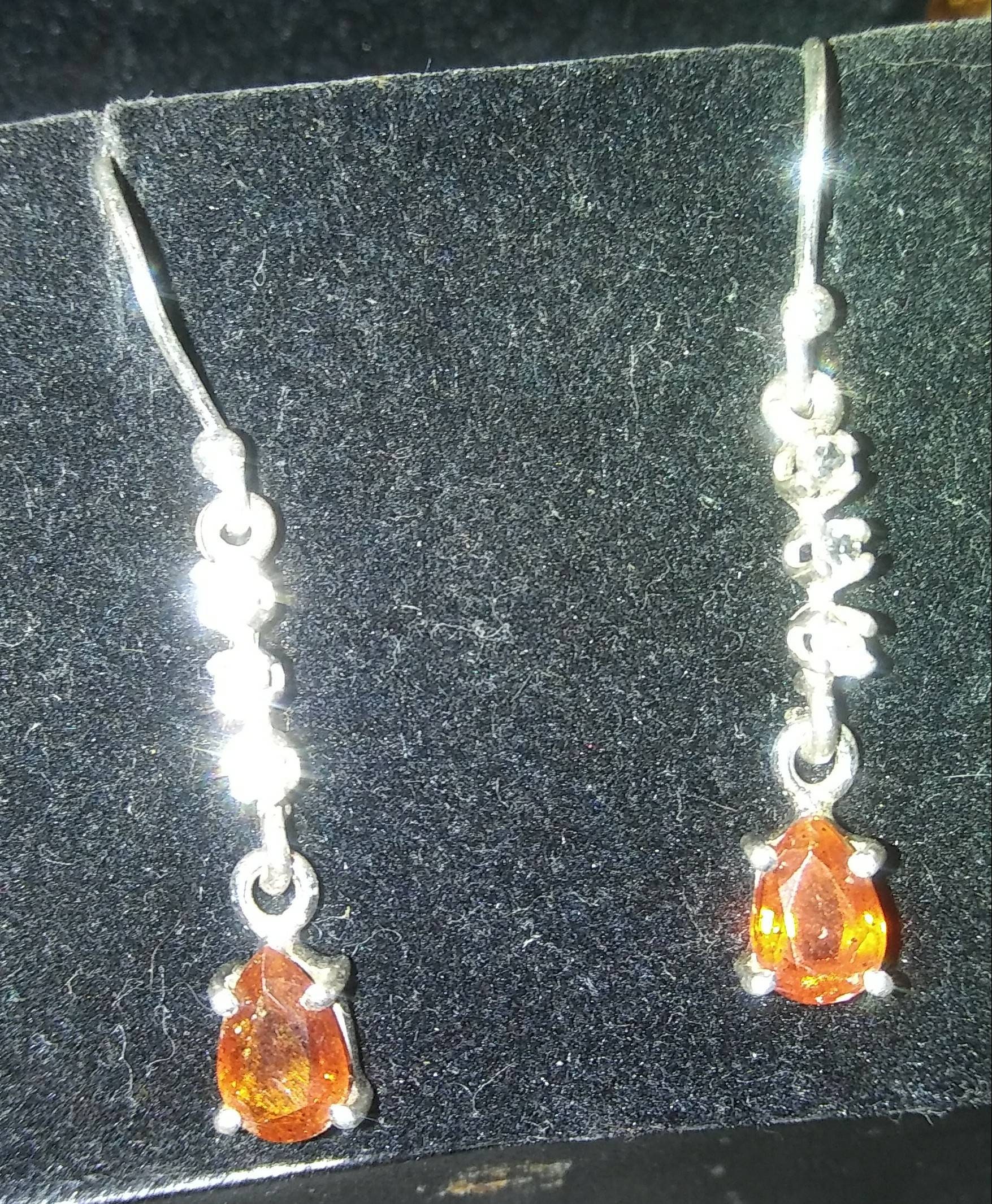 Natural Very Rare Orange Kyanite Zircon accented  Sterling Silver Earrings
