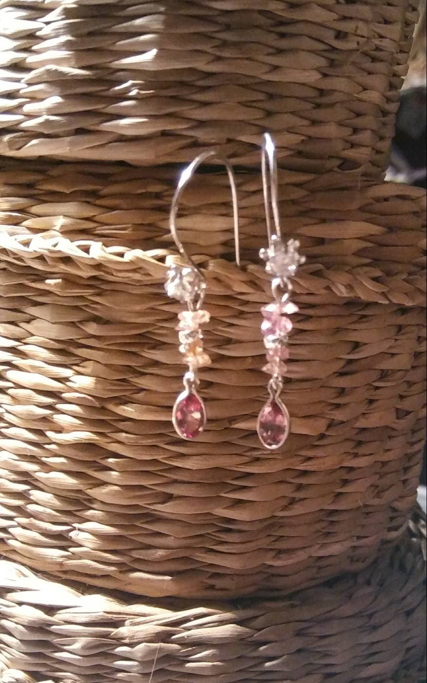 Natural Color Change Malaya  Garnet Morganite accented Sterling Silver Earrings - Thumbnail 3