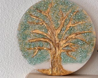 Decorazione murale di lusso con albero dorato / Arte naturalistica con texture 3D