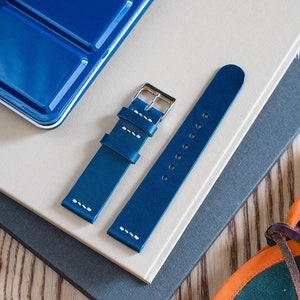 Vegetable Tanned Navy Blue Buttero Leather Watch Strap Veg Tan 18mm, 19mm, 20mm, 21mm, 22mm (Free Shipping)