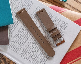 Taupe Buttero Vegetable Tanned Leather Watch Strap Veg Tan 18mm, 20mm, 22mm (Free Shipping)