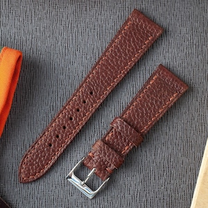Brown Burgundy Pebbled Calfskin Leather Watch Strap 18mm, 19mm, 20mm, 21mm, 22mm (Free Shipping)
