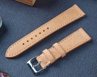 Natural Badalassi Carlo Pueblo Vegetable Tanned Leather Watch Strap Veg Tan 18mm, 19mm, 20mm, 21mm, 22mm (Free Shipping)